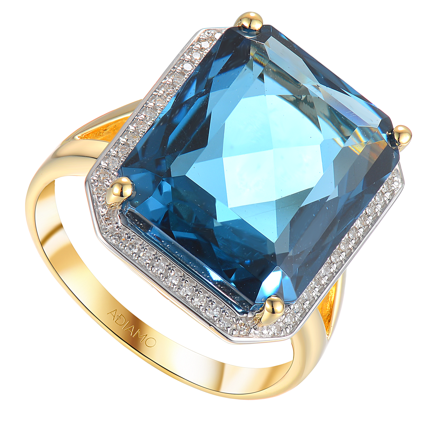 Pierścionek z topazem London Blue i diamentami