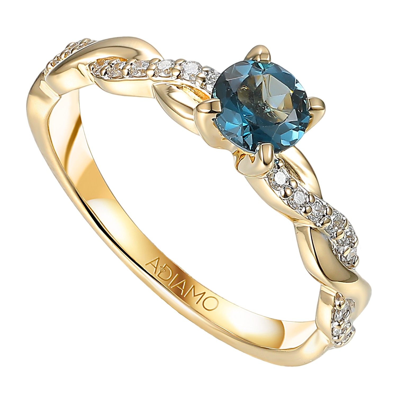 Pierścionek z topazem London Blue i diamentami