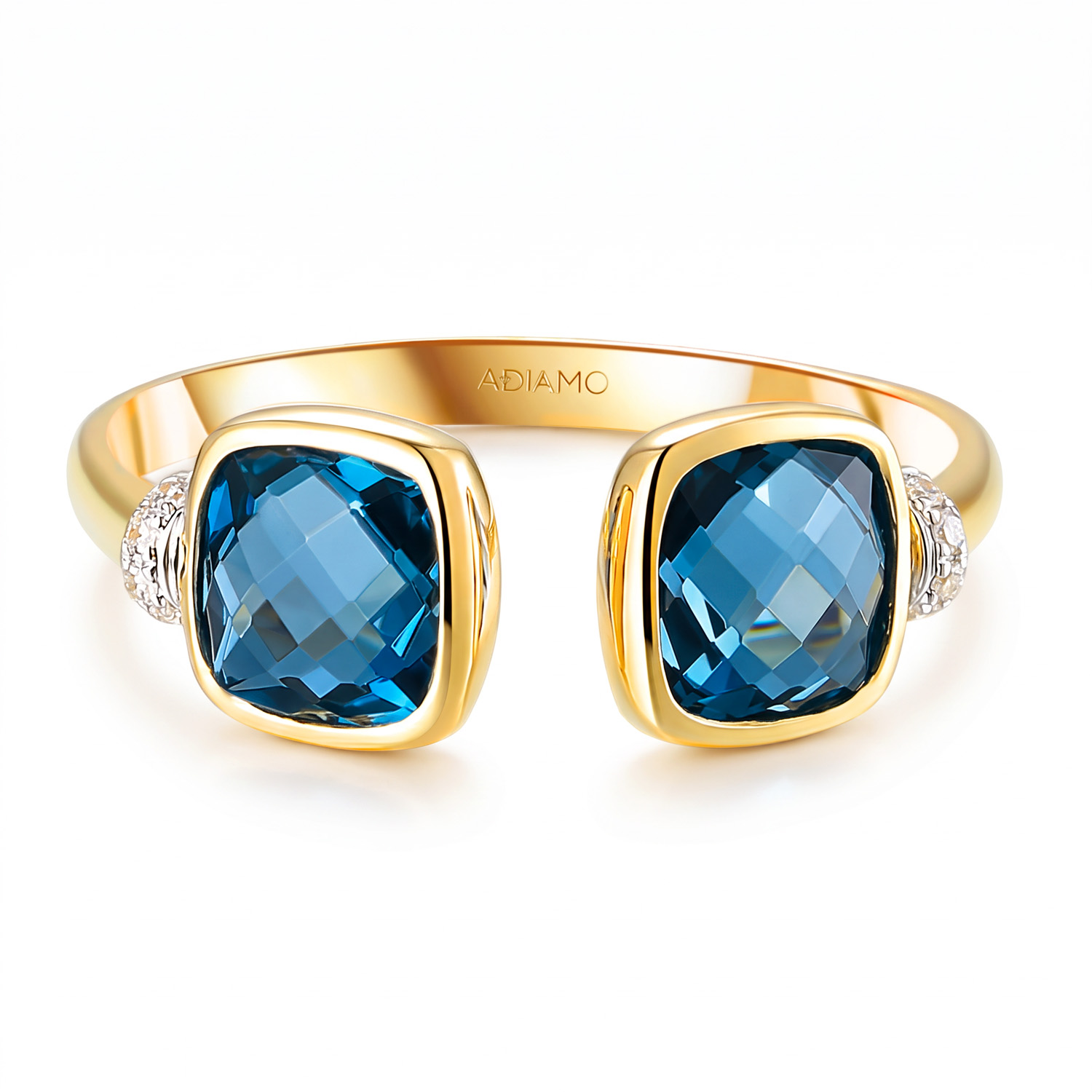 Pierścionek z topazami London Blue i diamentami