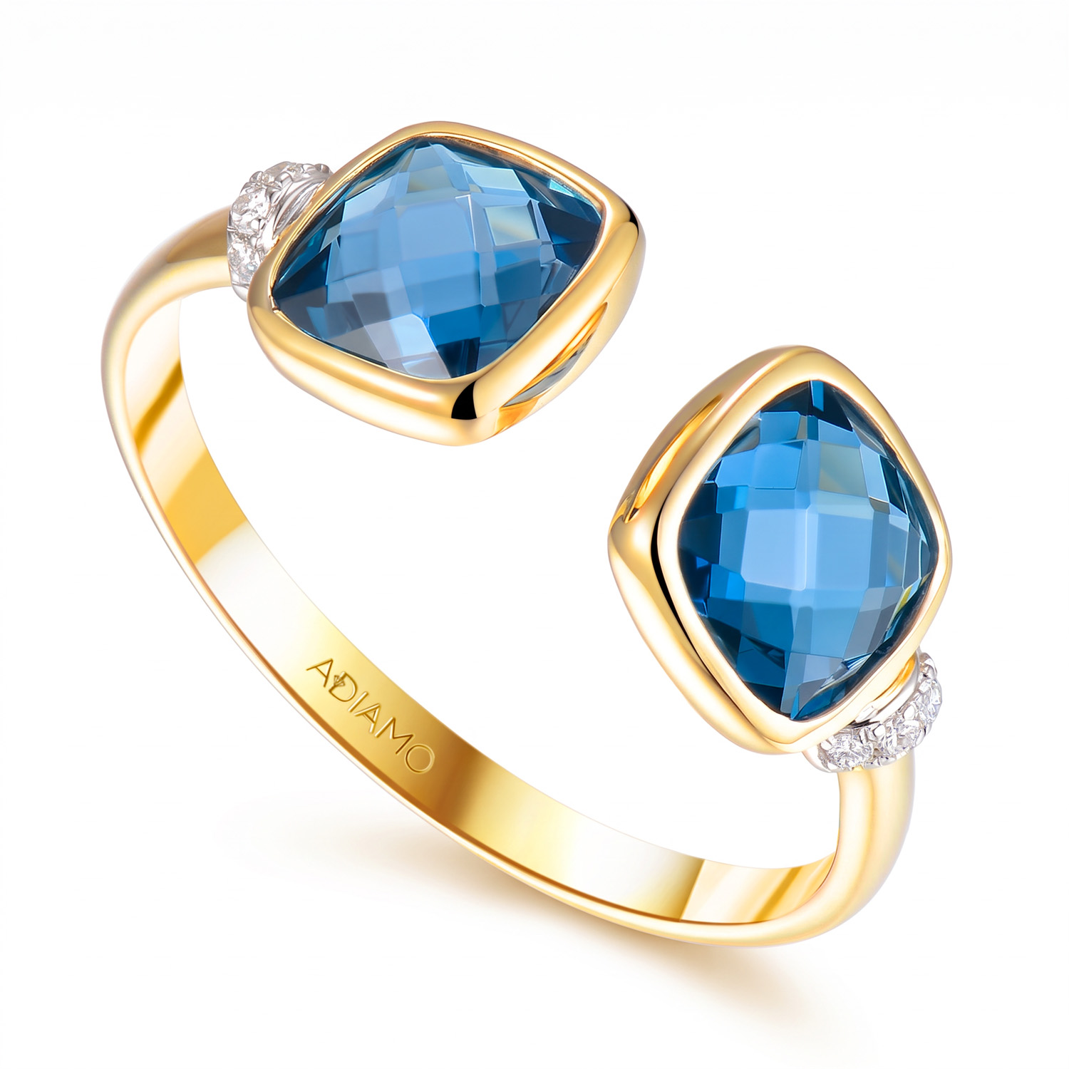 Pierścionek z topazami London Blue i diamentami