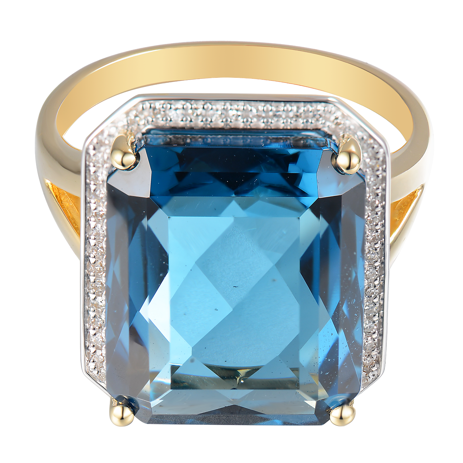 Pierścionek z topazem London Blue i diamentami