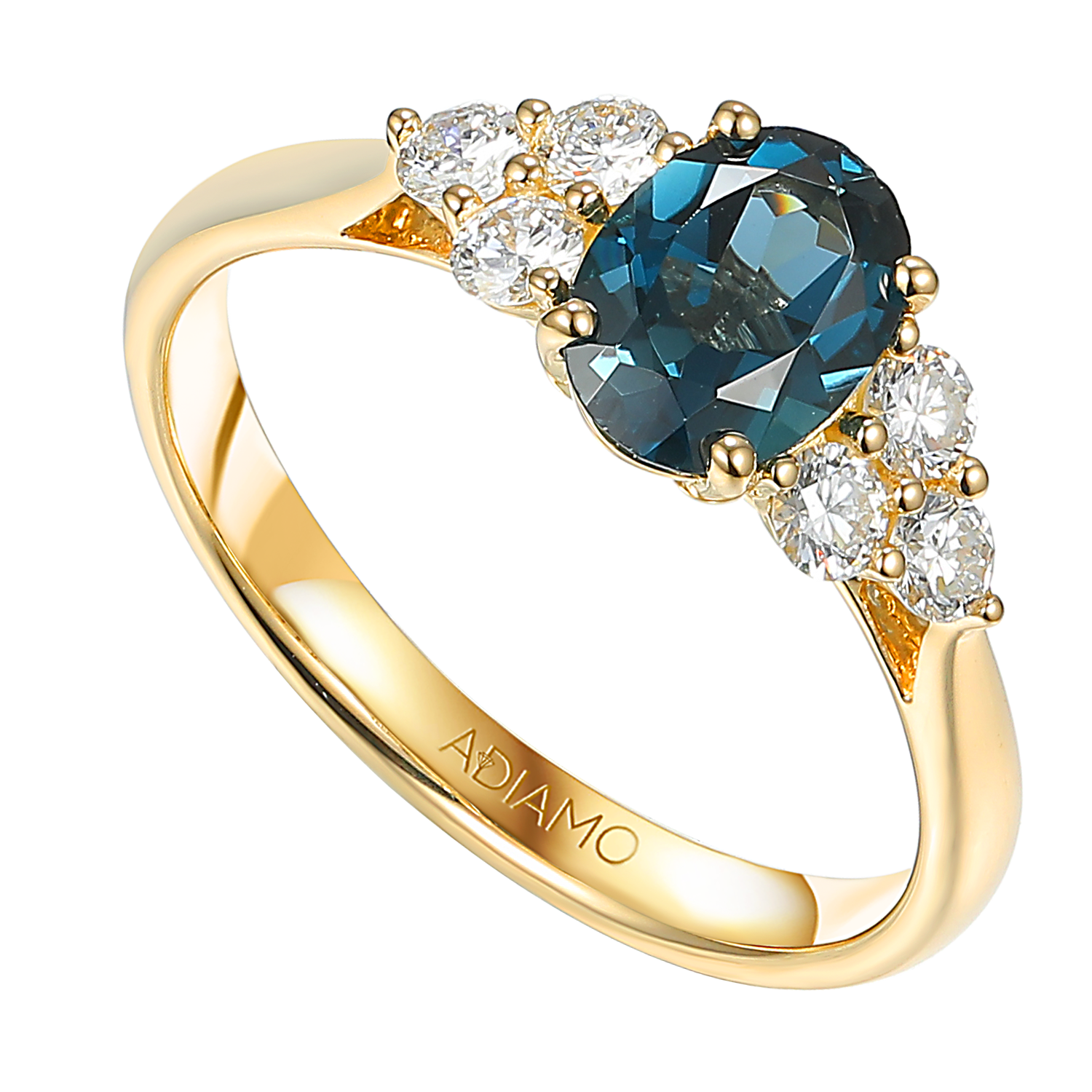 Pierścionek z topazem London Blue i diamentami laboratoryjnymi