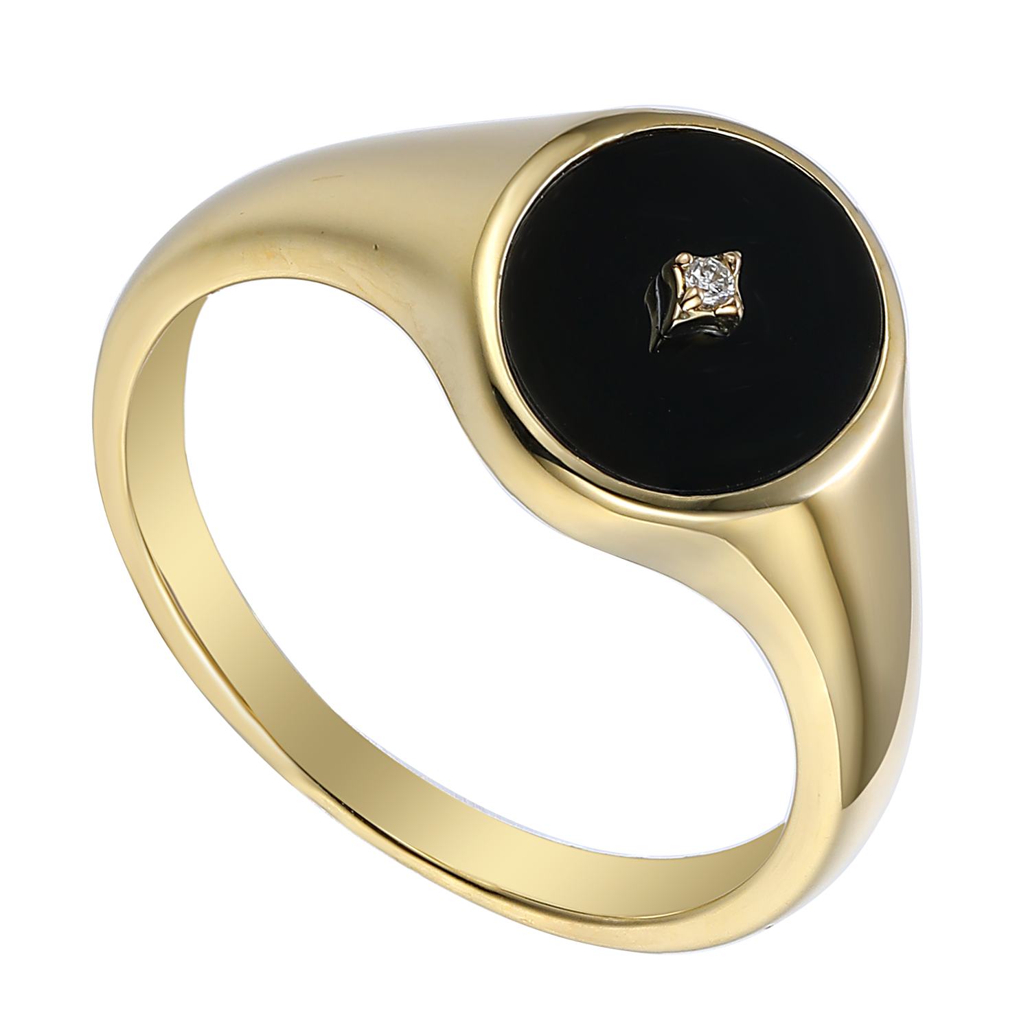 Pierścionek z czarnym agatem i diamentem