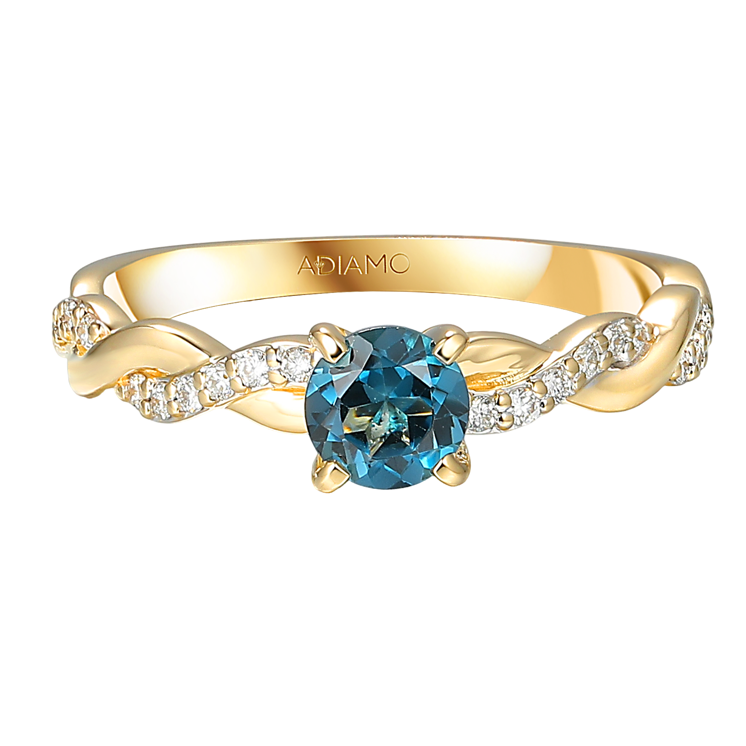 Pierścionek z topazem London Blue i diamentami